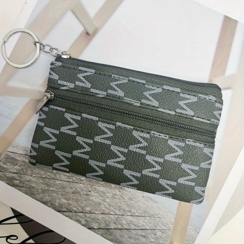 Small Geometry PU Leather Wallet Money Coin Bags Purse Short Zipper Plaid Keychain Handbag Pouch