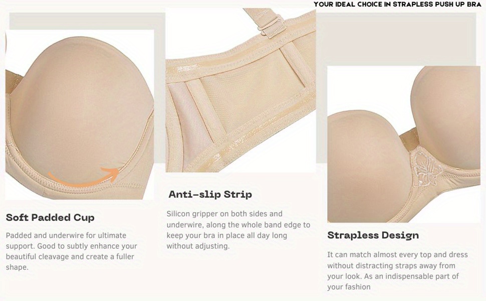 Strapless Bras For Women Strapless Size Plus Removable Padded Top