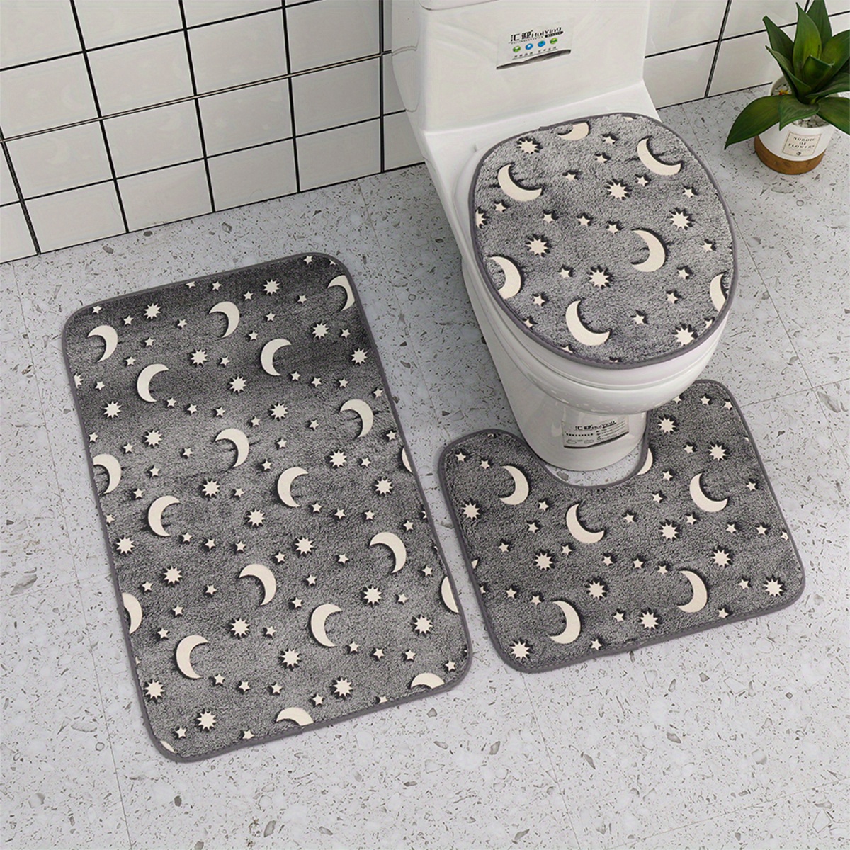 Glow In The Dark Bath Mat Set Non slip Bathroom Rugs And - Temu