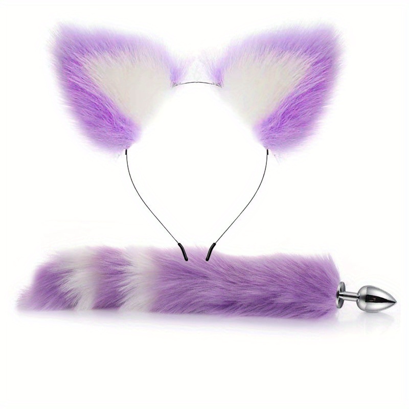  Butt Plug Fox Tail, Violet Artificial Handmade Fox Tail,SM  Props, Stainless Steel Anal Plug,Female Anal Expander,Cosplay Sex Toys-80  Tail