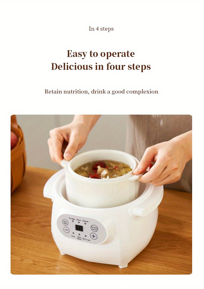 us plug 1l electric cooker household ceramic intelligent reservation porridge cooking birds nest stewing cup waterproof automatic cooking soup pot full automatic soup pot ceramic electric stewing cup details 18