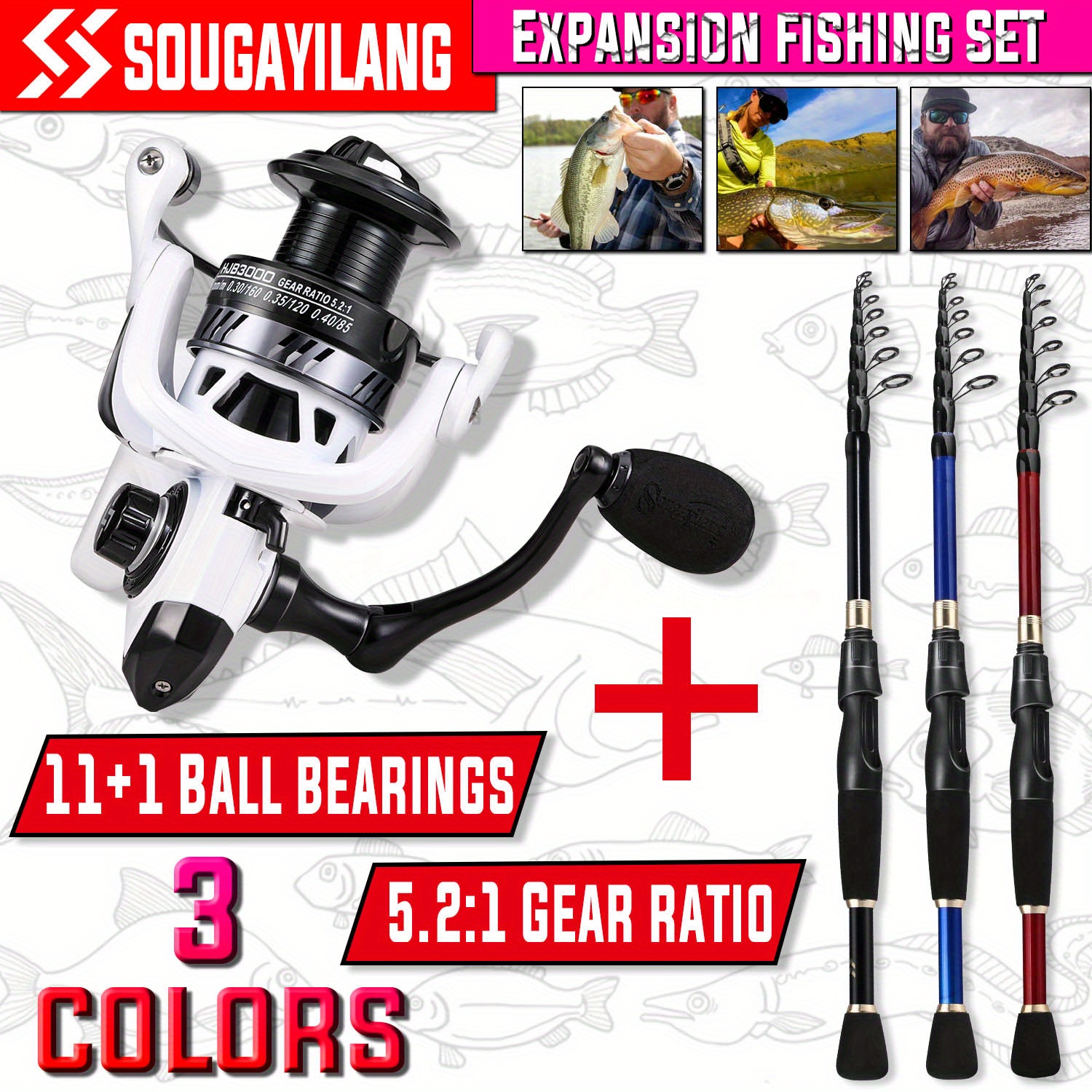 Sea Fishing Set Equipos de pesca Kit con el giro del recorrido de Rod del  carrete Combos Línea señuelos ganchos de arranque del sistema completo  profesional Pesca ligera caña y carrete Combos