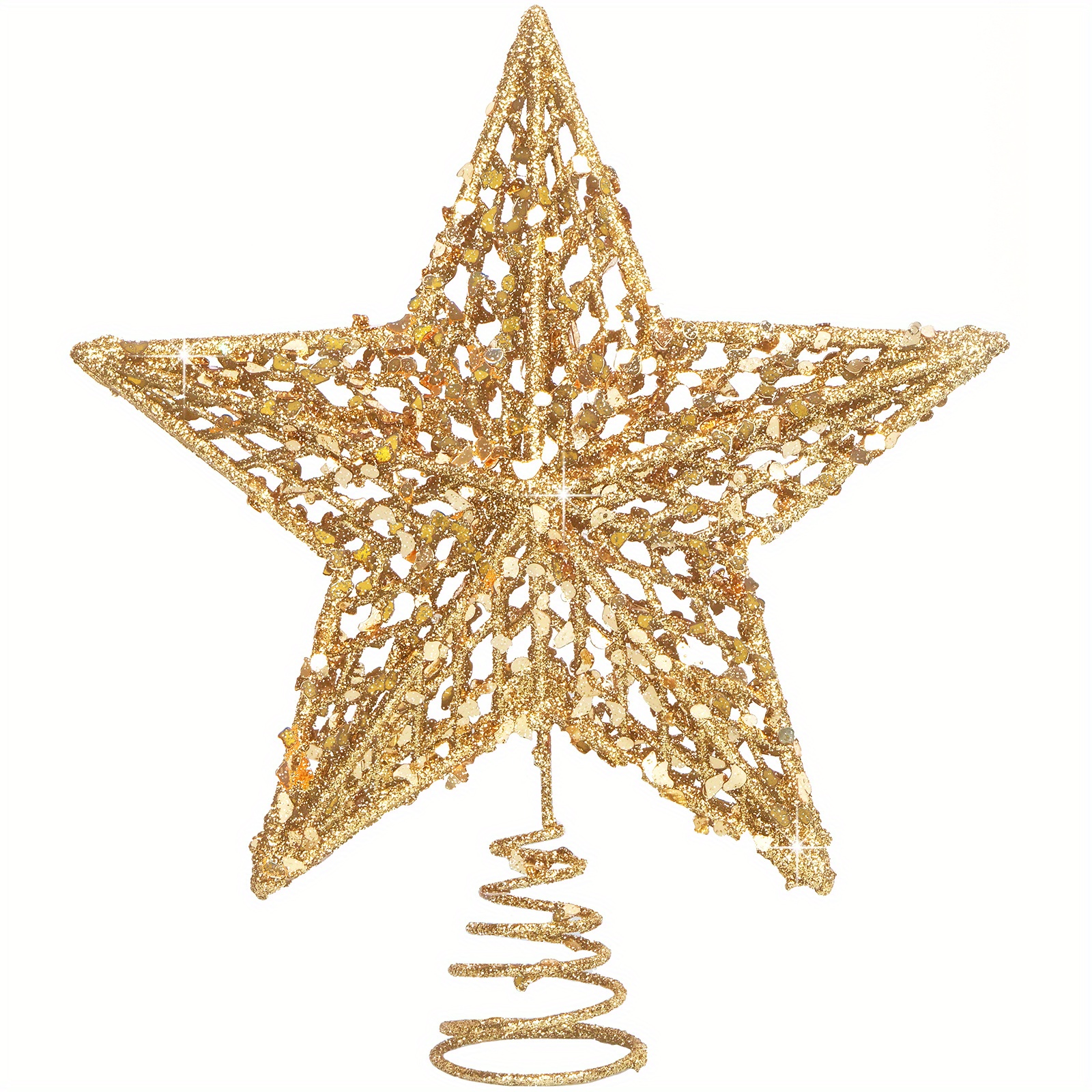 TEMU 1pc,8 Inch Christmas Tree Topper Star, Glitter Silvery/ Tree Topper Tree Topper For Farmhouse Christmas Tree Decoration