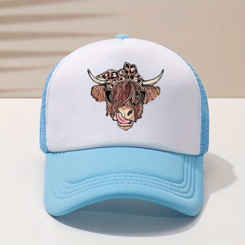 Cow Head Printed Baseball Cap Mesh Trucker Dad Hat Adjustable Sun Hat