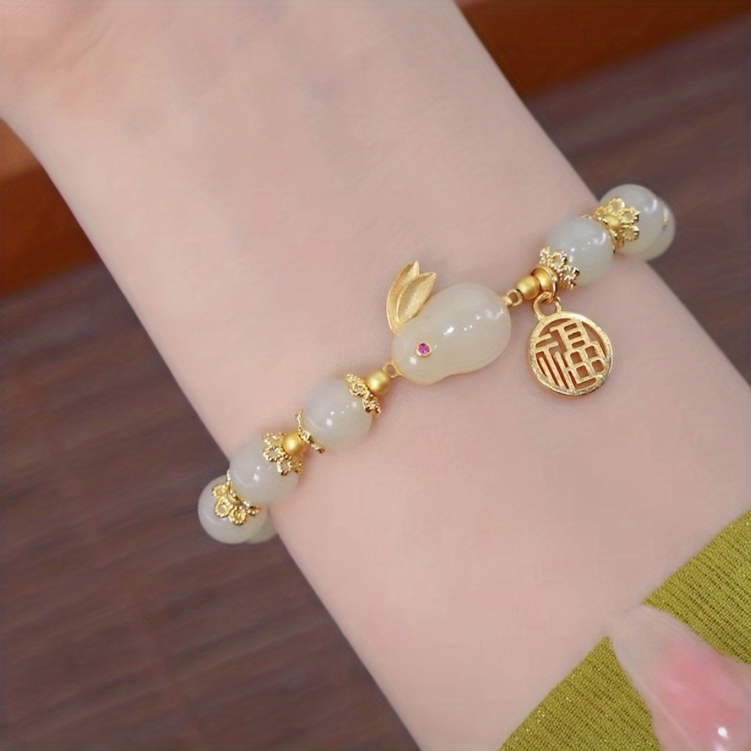 1pc year of rabbit     jade rabbit bracelet   agate glass bracelet for girls   for gifts details 3