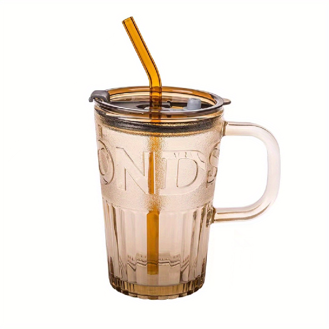 Portable Drinking Glasses Cup With Lids And Straws, Cute Glass Cup