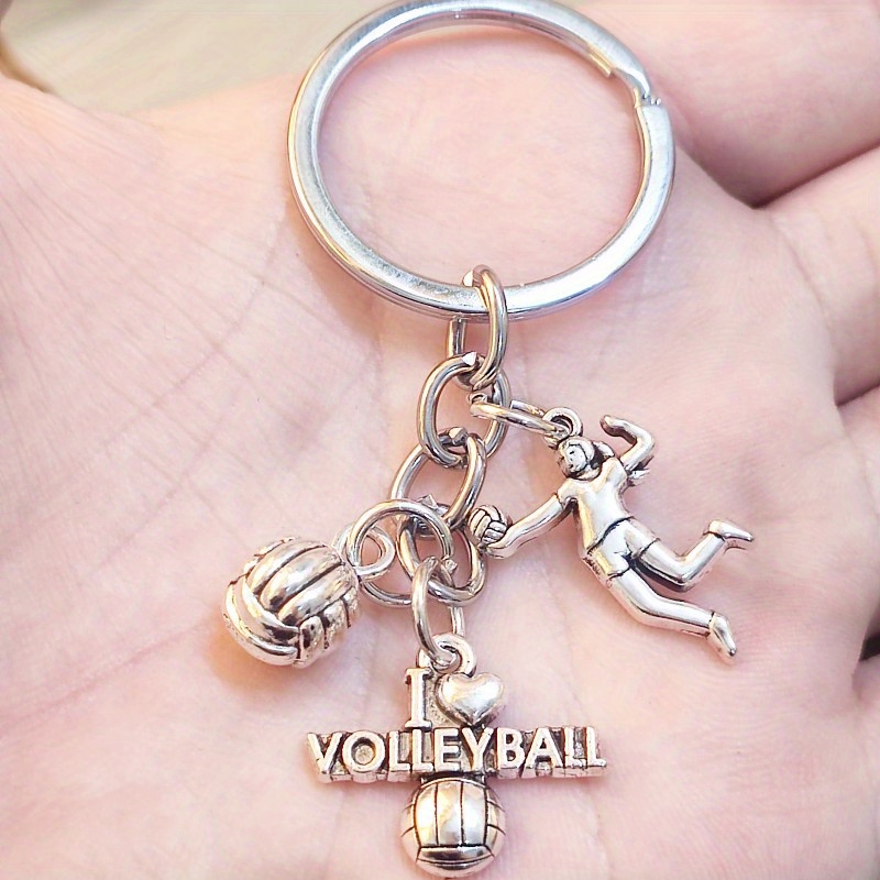 Single Volleyball Player Keychain | "i Love Volleyball" Volleyball Pendant, Handcrafted Bag Accessory, Iron Chain And Alloy Pendant