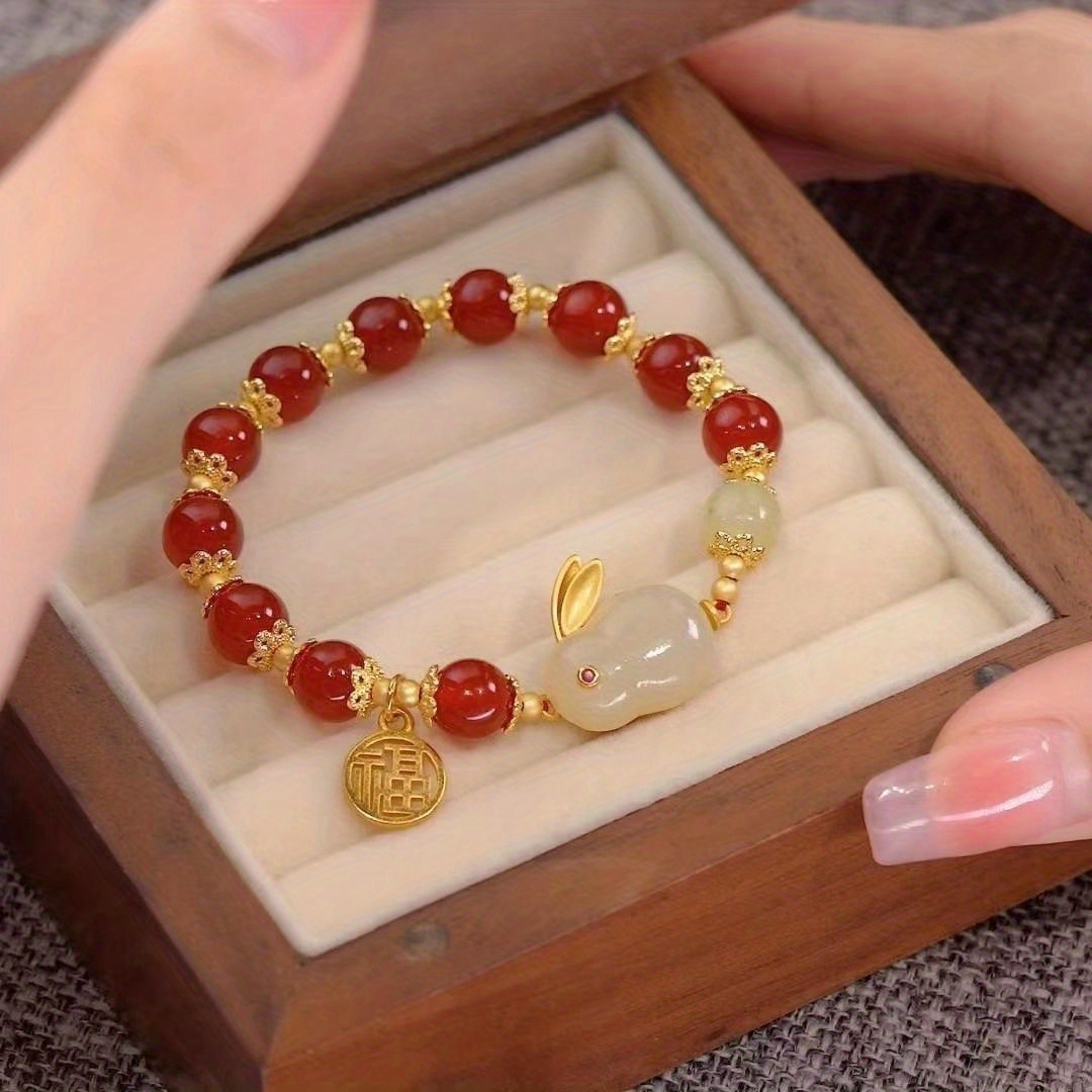 1pc year of rabbit     jade rabbit bracelet   agate glass bracelet for girls   for gifts details 6