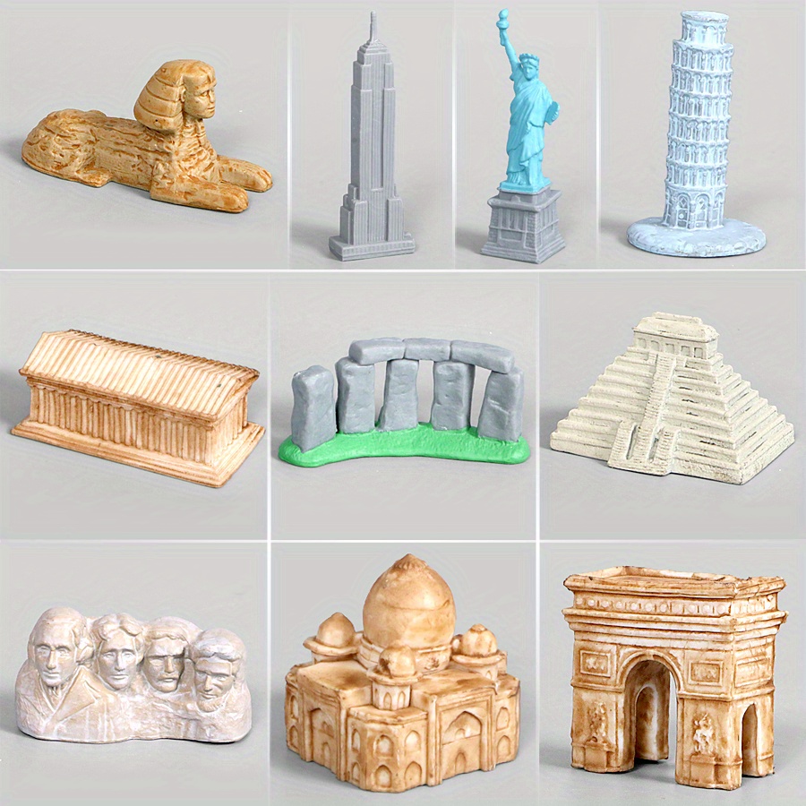 7/10/17pcs Mini Simulation Architectural Monuments Model Set,Realistic The  Great Wall,Eiffel Tower,Sphinx Miniature Collection Toy For Kids .