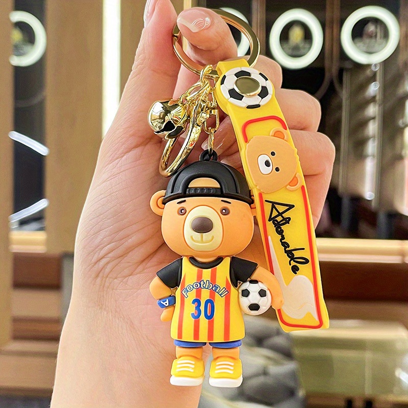 Men's Silicone Keychain Accessories With Soccer Bear Student Backpack  Earphone Pendant Car Keychain Gift Cartoon For Men - Temu
