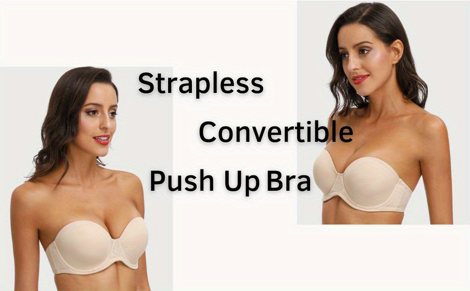 Plus Size * Bra, Women's Plus Underwire Seamless Push Up Removable Strap  Multiway Bra