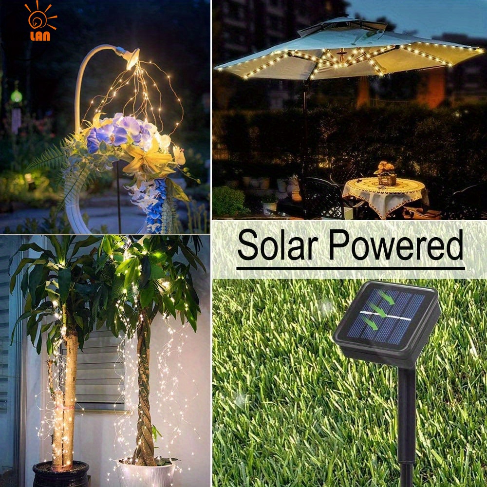 1 pack solar fairy string lights outdoor with 8 modes multi strand 200 leds watering can light waterproof solar powered waterfall lights warm white firefly bunch lights details 1