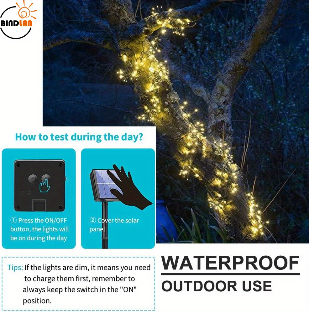 1 pack solar fairy string lights outdoor with 8 modes multi strand 200 leds watering can light waterproof solar powered waterfall lights warm white firefly bunch lights details 4