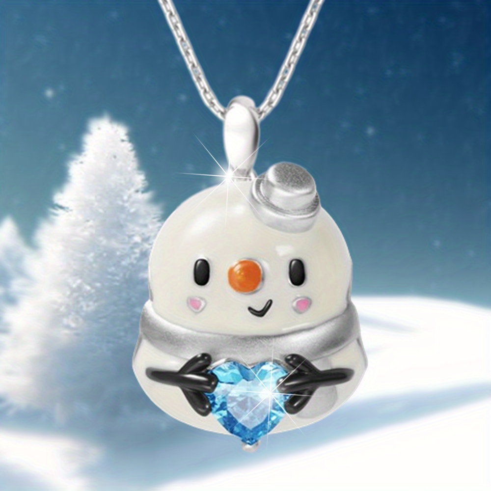  2023 New Christmas Snowman Time Gem Necklace Pendant