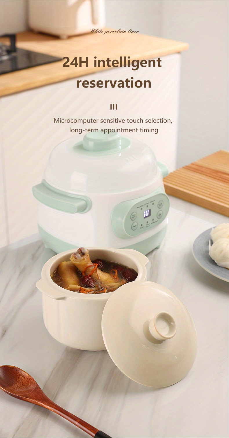 us plug 1l electric cooker household ceramic intelligent reservation porridge cooking birds nest stewing cup waterproof automatic cooking soup pot full automatic soup pot ceramic electric stewing cup details 14