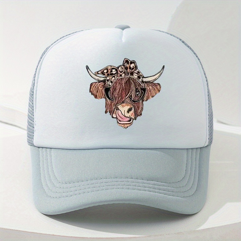 Cow Head Printed Baseball Cap Mesh Trucker Dad Hat Adjustable Sun Hat