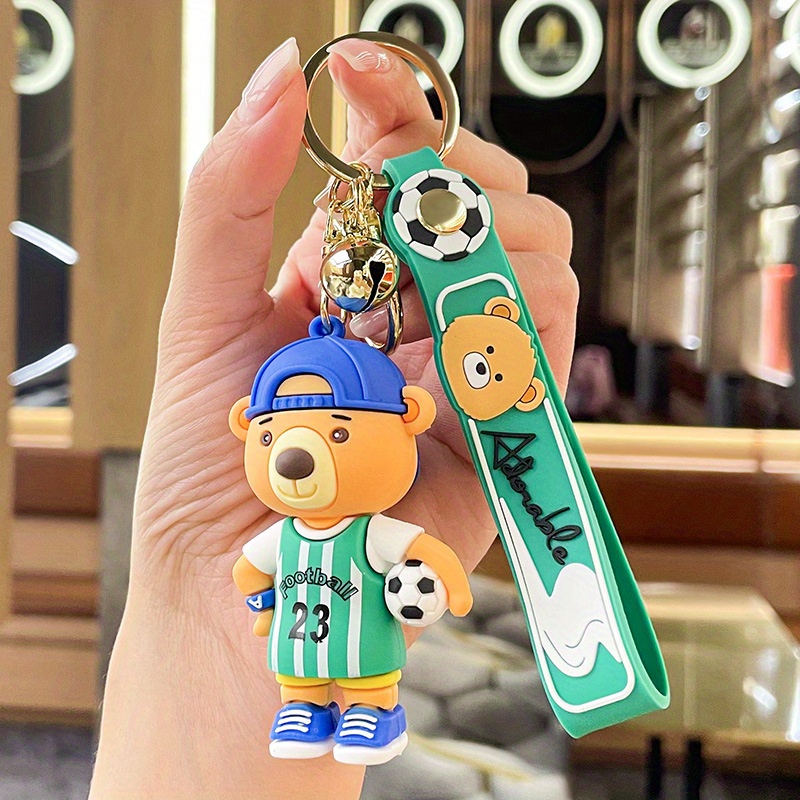 Men's Silicone Keychain Accessories With Soccer Bear Student Backpack  Earphone Pendant Car Keychain Gift Cartoon For Men - Temu