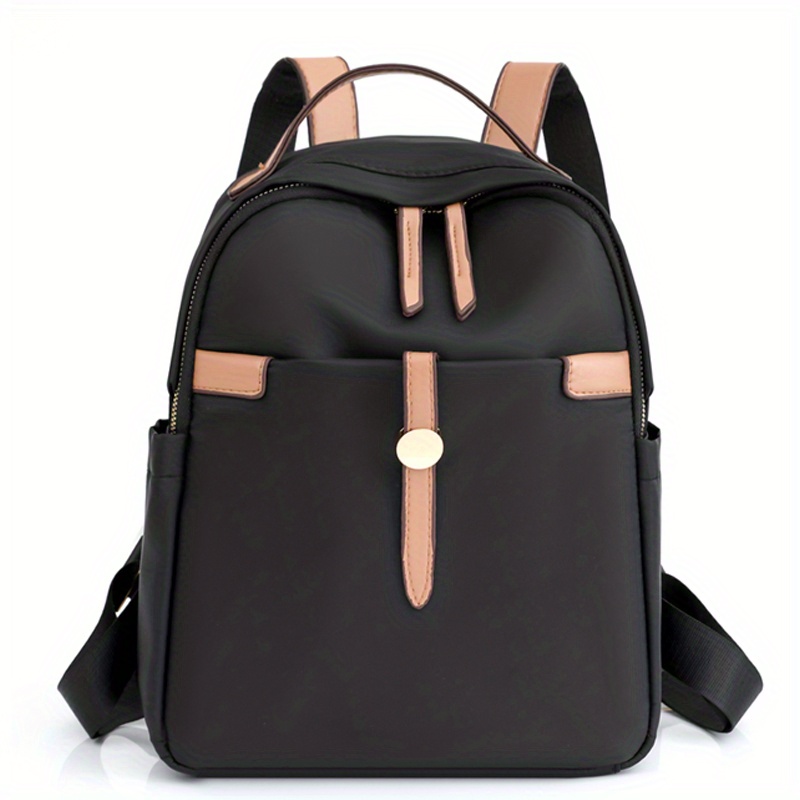 Colorblock Large Capacity Preppy Backpack Nylon Durable Lightweight Laptop Daypa
