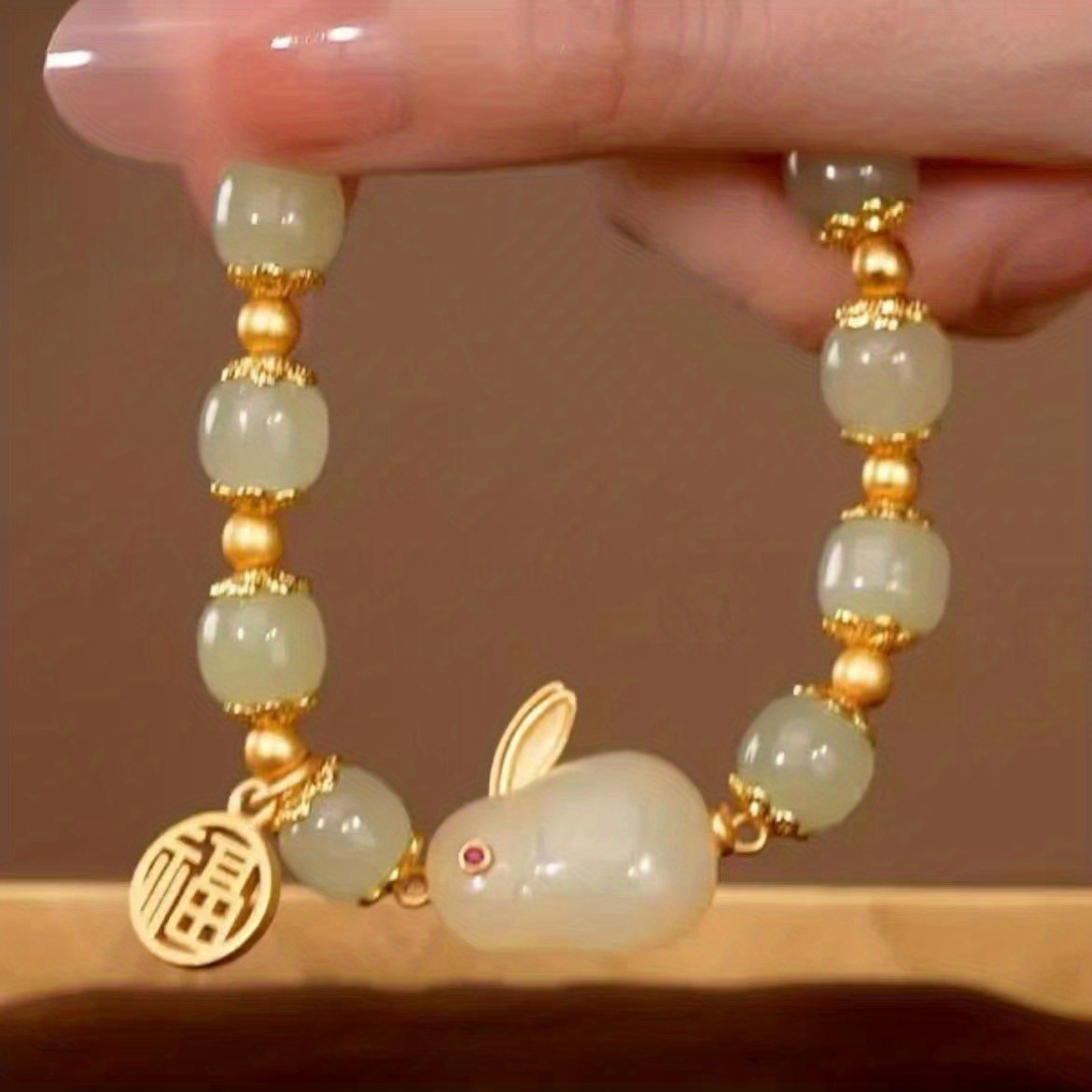 1pc year of rabbit     jade rabbit bracelet   agate glass bracelet for girls   for gifts details 1