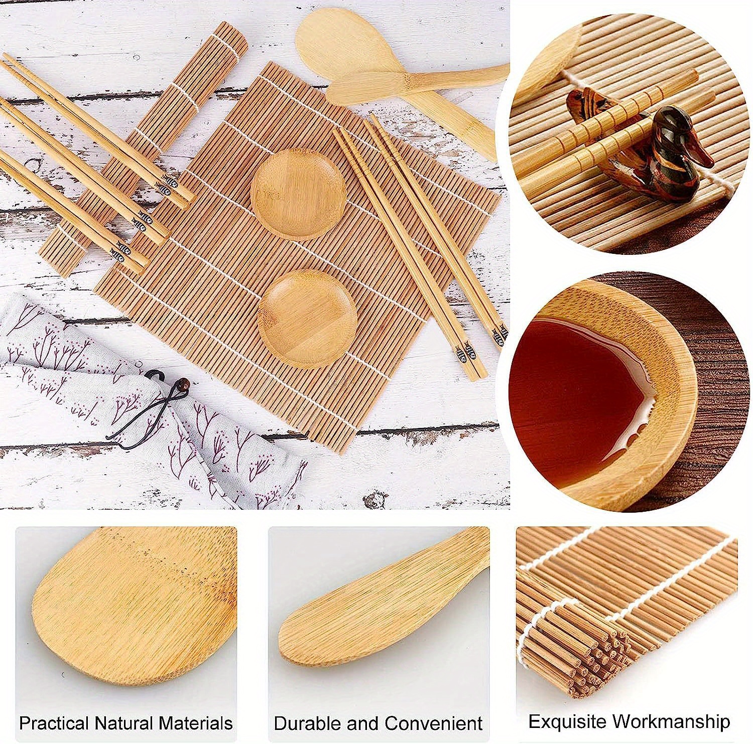 Kit para hacer sushi ISSEVE, tapete de sushi de bambú, bazuca de sushi todo  en uno con tapetes de bambú, palillos de bambú, paleta, esparcidor