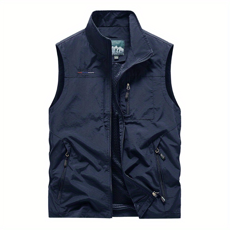 Zipper Pockets Cargo Vest Men's Casual Stand Collar Zip Vest Temu