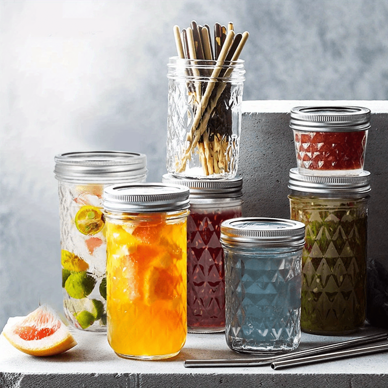 Mason Jars, Quilted Wide Mouth Glass Jars With Lid & Seal Bands, Airtight  Container For Pickling, Canning, Candles, Home Decor, Overnight Oats, Fruit  Preserves - Temu