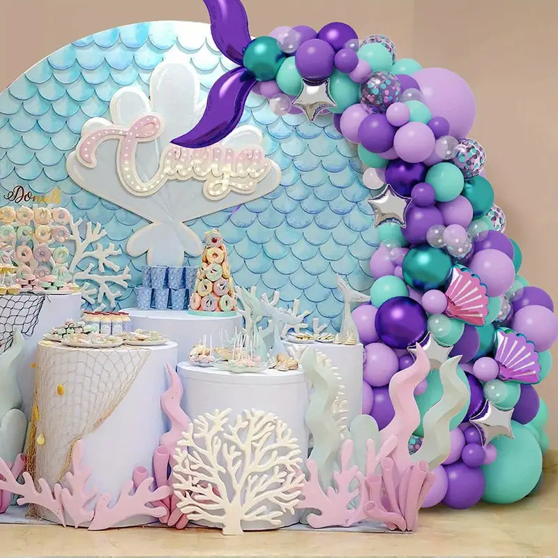 Mermaid Balloon Arch Kit Purple Teal Confetti Balloons - Temu Canada