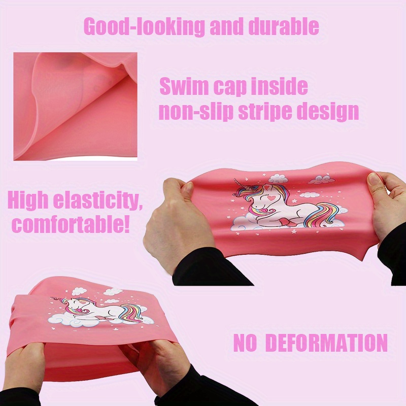Silicone Waterproof Swimming Cap, Cute Cartoon Swimming Cap, Suitable for Long Hair, Girls And Boys, Kids Swimming Cap