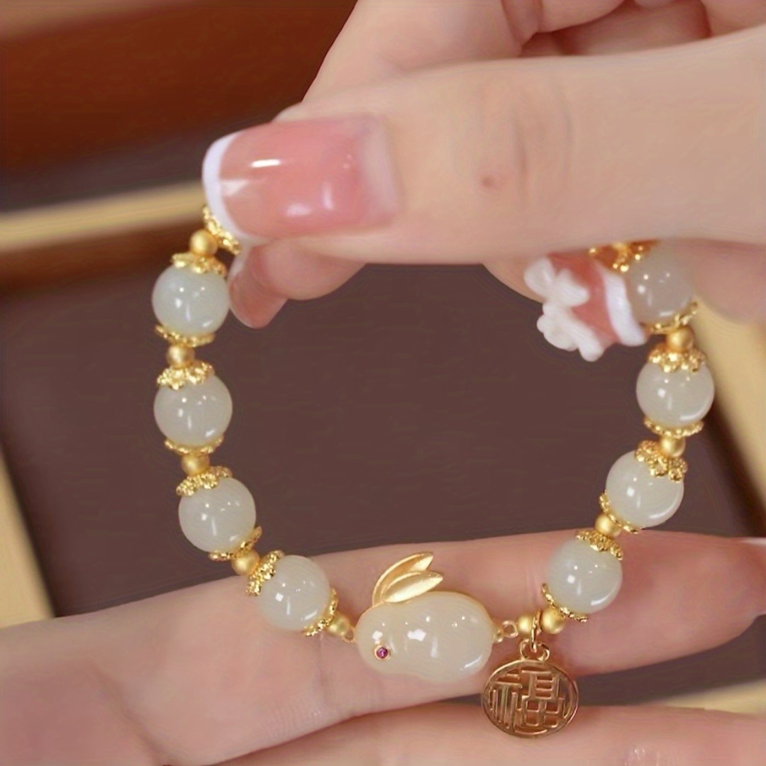 1pc year of rabbit     jade rabbit bracelet   agate glass bracelet for girls   for gifts details 4