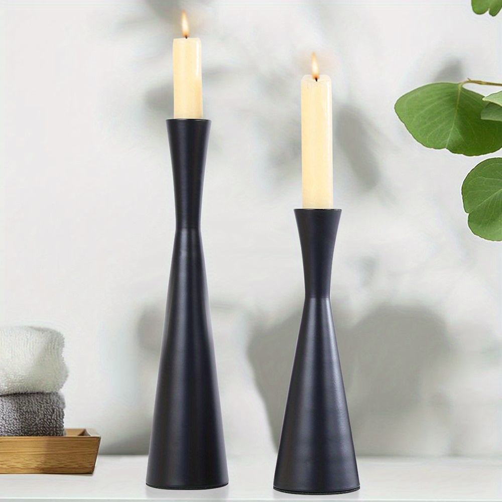 2PCS Wooden Candle Holder Desktop Candlestick Round Table