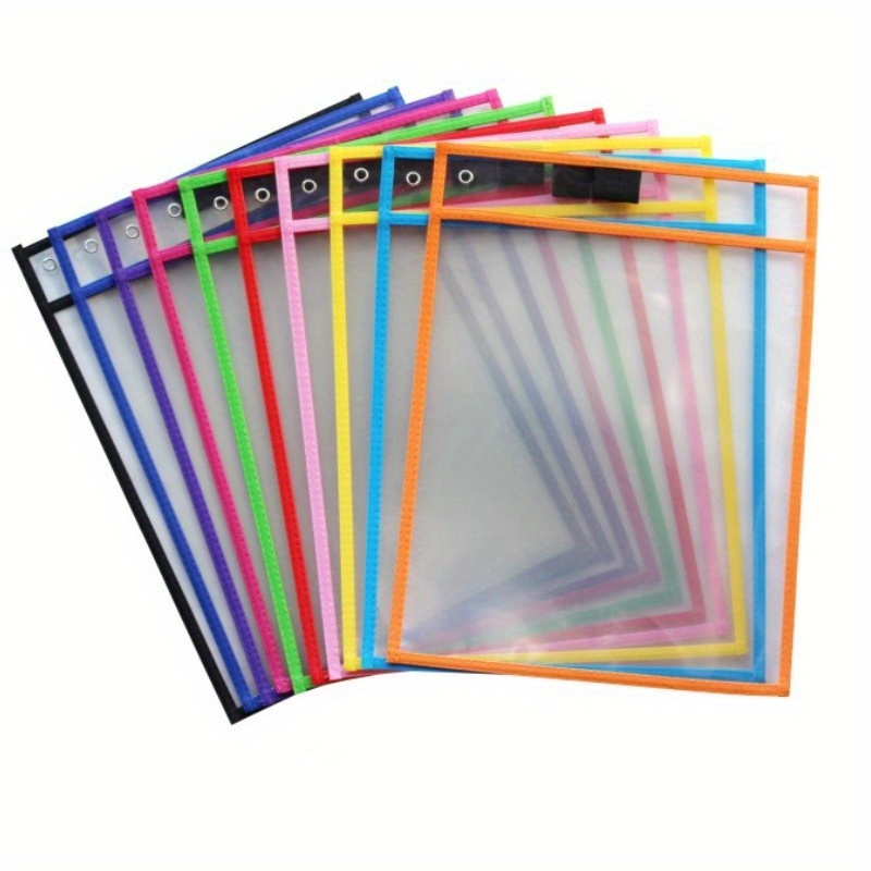 6-Pack Dry Erase Colored Pockets, Durable & Reusable Plastic Sleeves for  Classroom