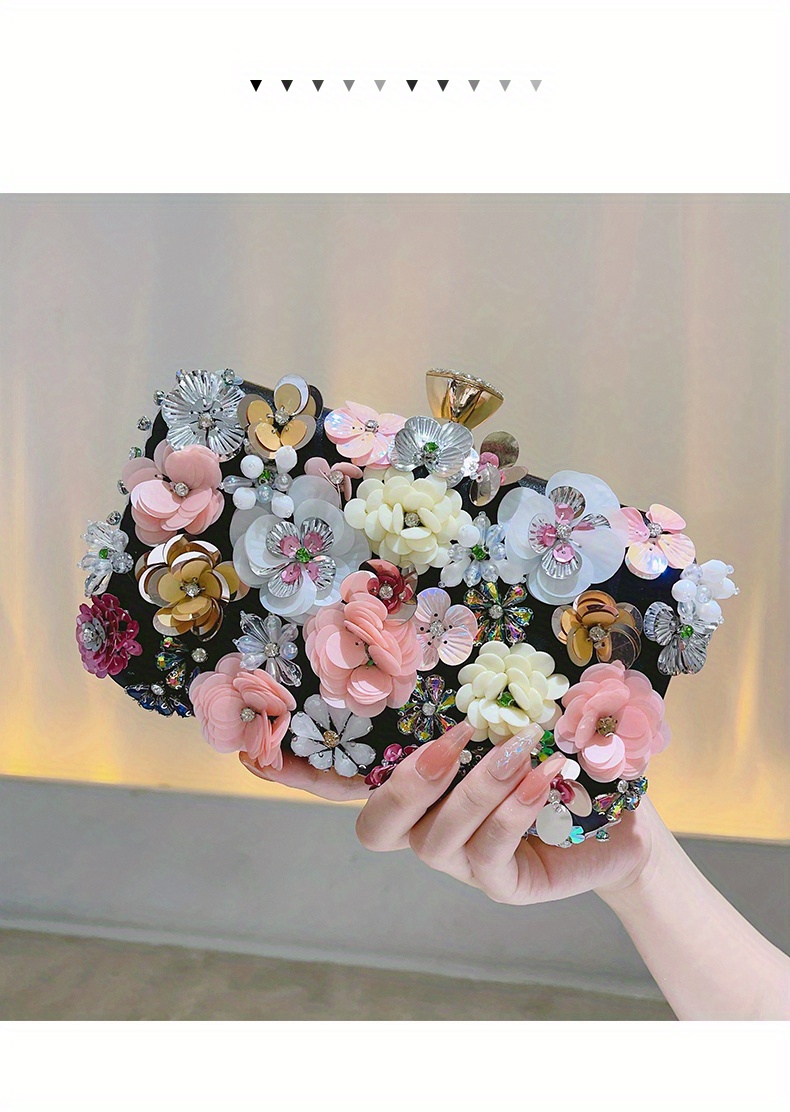 3d Beaded Flower Evening Bag Elegant Box Clutch Purse - Temu