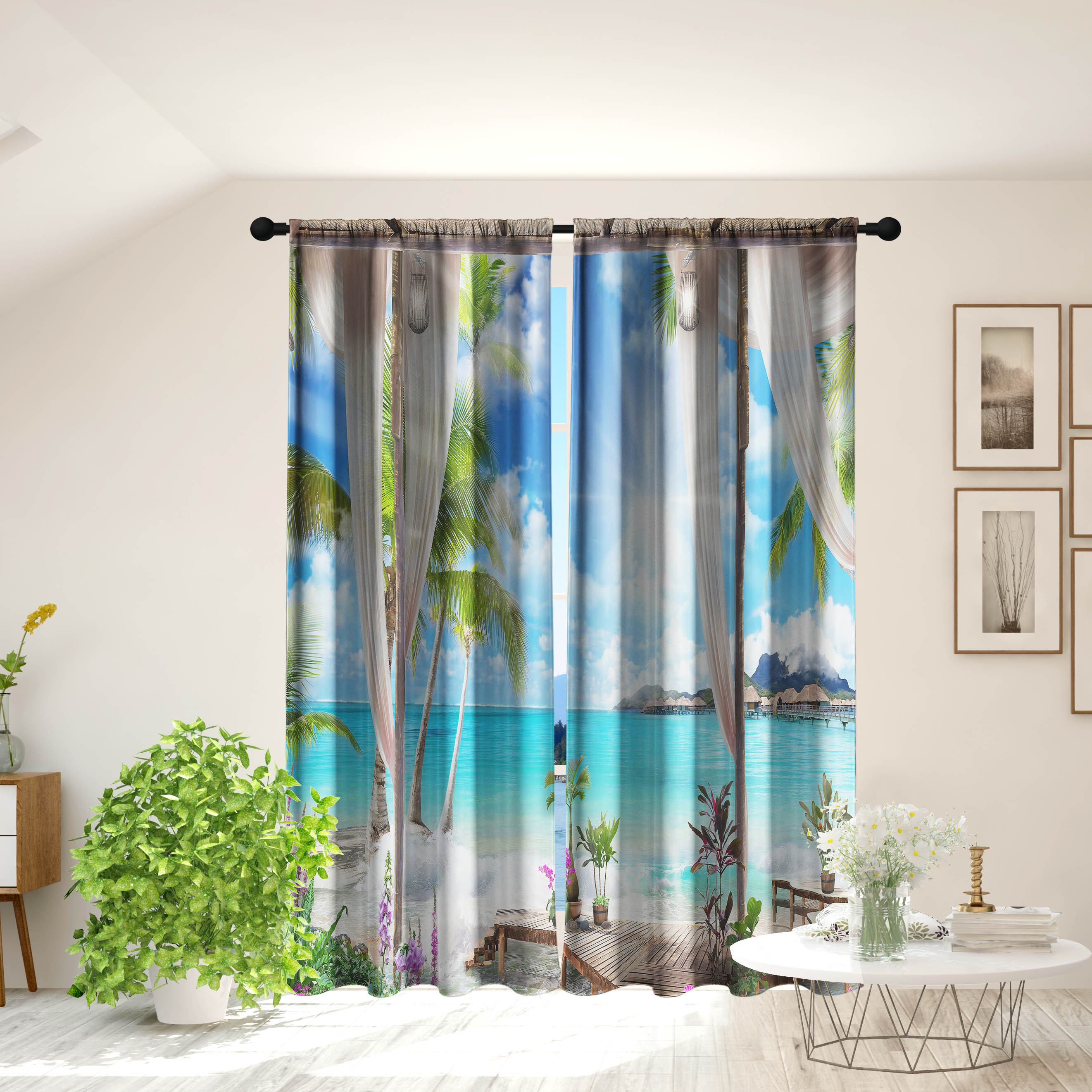 Beach Scenery Sunset Window Decorative Curtains Ocean Wave - Temu