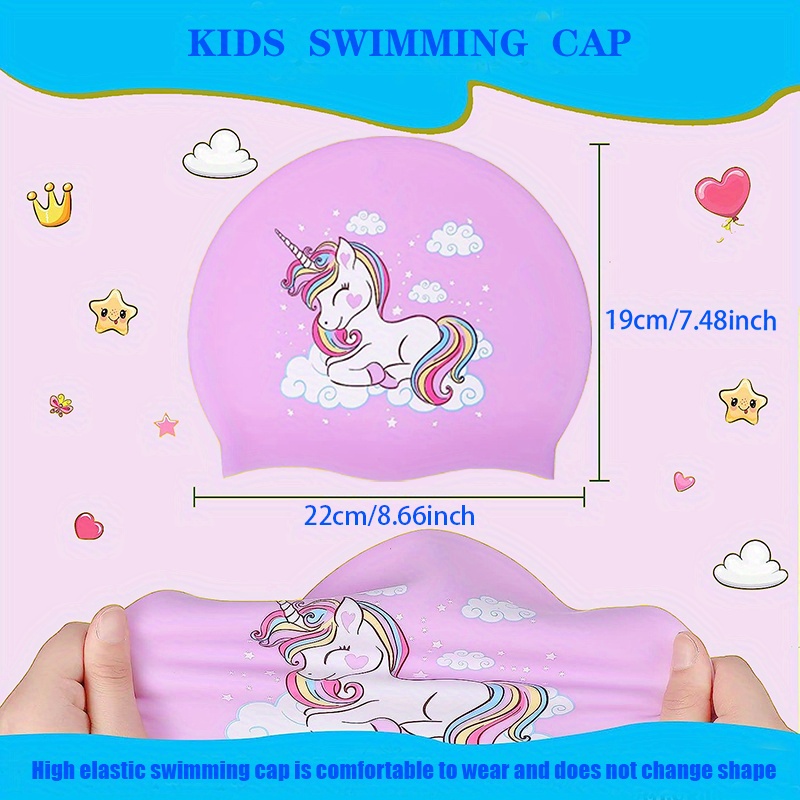 Silicone Waterproof Swimming Cap, Cute Cartoon Swimming Cap, Suitable for Long Hair, Girls And Boys, Kids Swimming Cap