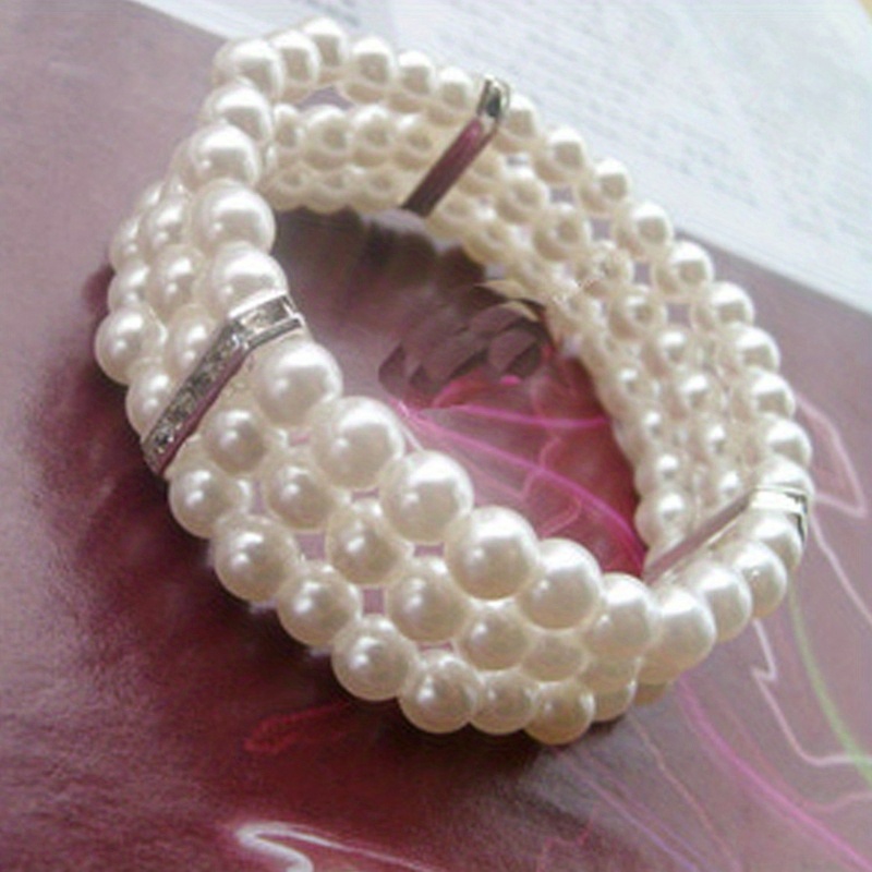 E-shop Elegantes Armband im koreanischen Stil mit Strass und drei Schichten falschen Perlen, glitzerndes mehrschichtiges Stretch-Armband für Frauen