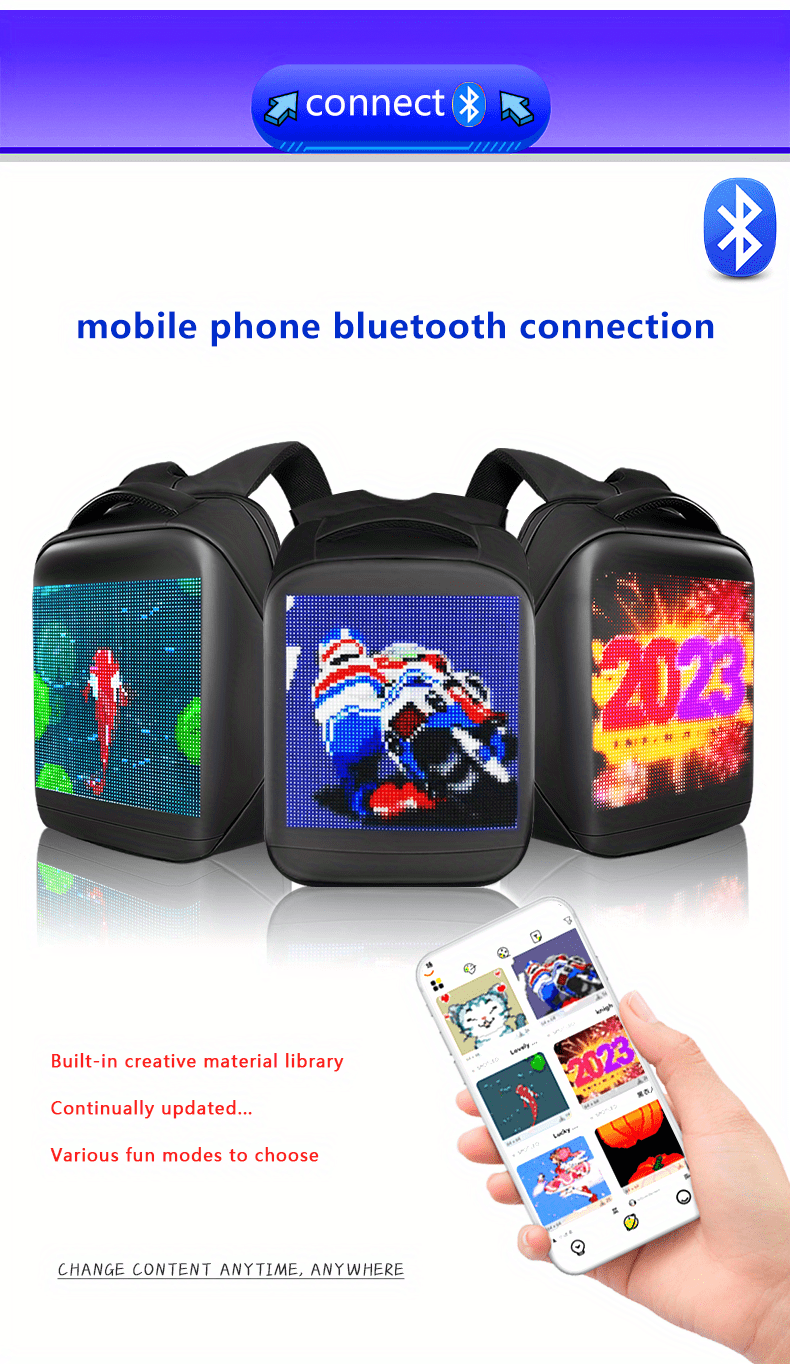 Mochila Led personalizada, práctica conexión Bluetooth, mochila  publicitaria de publicidad