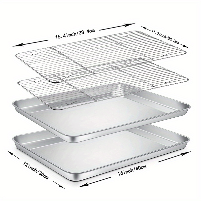 Baking Sheet with Rack Set, Stainless Steel Cookie Sheet Baking Pan Tray  with Cooling Rack, Nonstick Oven Tray Pans Size 10 x 8 x 1 Inch, Non Toxic  & Heavy Duty 
