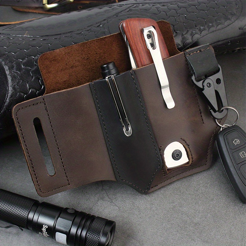 Leather Edc Pouch Keep Knife Flashlight Keys Securely Temu