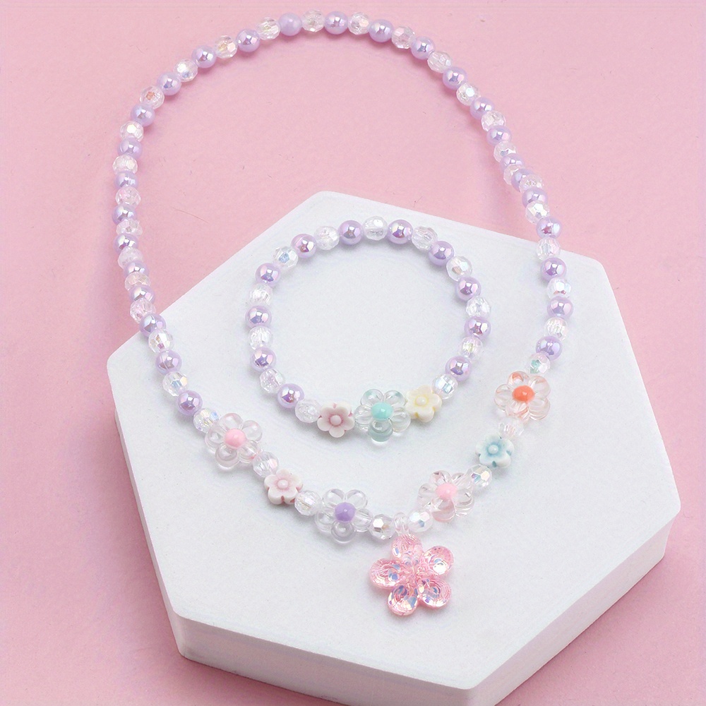 Flower Girl Gift Pearl Jewelry Necklace and Bracelet Set Flower