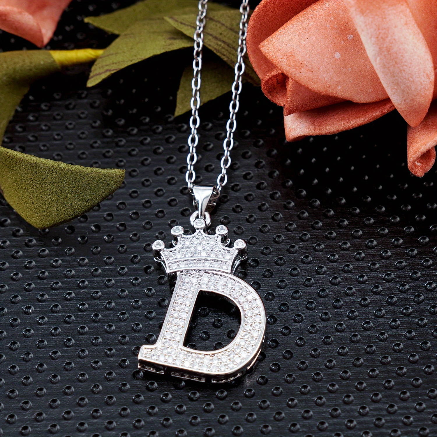 1pc Alloy Pendant Necklace Sterling Silver with Cubic Zirconia 26 Letter Pendants Alloy Alphabet Charms with Rhinestone Inlaid Jewelry for Mother's