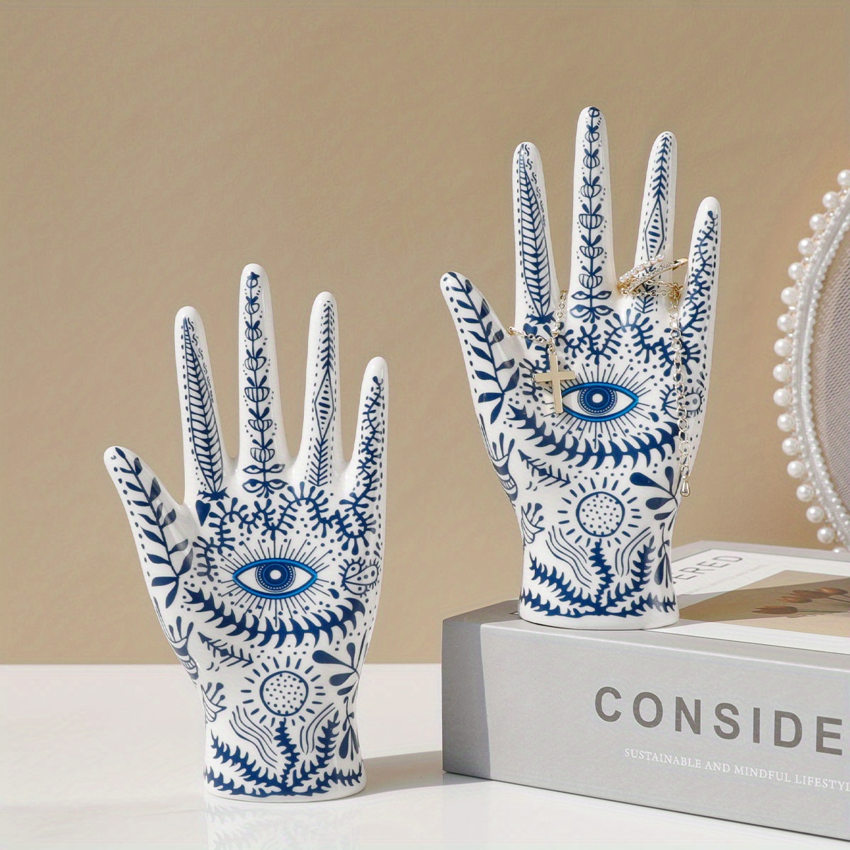 Hamsa Ceramic Ring Holder Hand Jewelry Display Holder - Temu