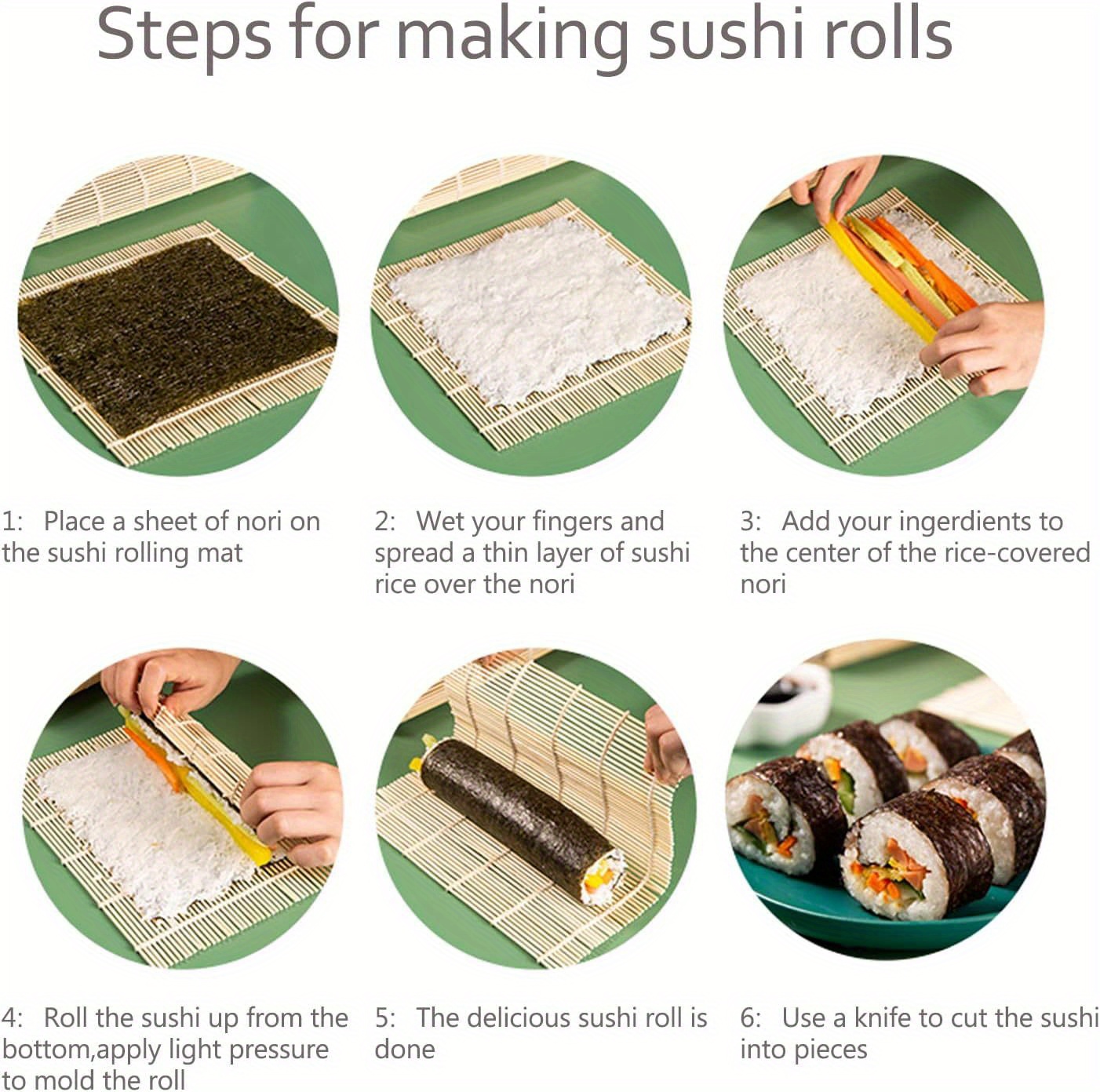 8 Pezzi, Set Di Strumenti Per La Preparazione Di Sushi, Tappetini Di Bambù  Per La Preparazione Di Sushi Naturali, Kit Per La Preparazione Di Sushi