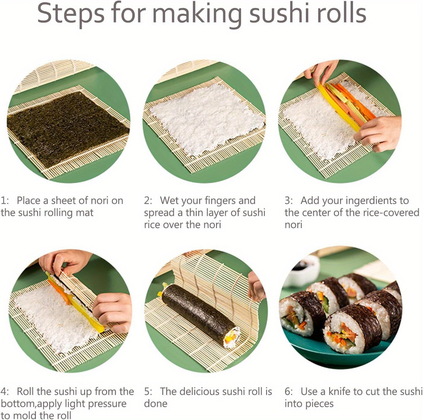 Sushi Making Kit, Sushi Rolling Mats Rice Paddle Rice Spreader DIY Plastic  Two Hand Roll Sushi for Beginner Sushi Maker 