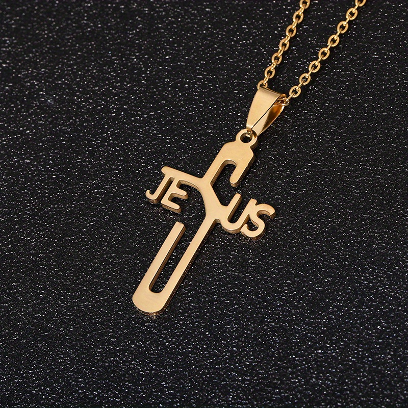Letter Cross Pendant Necklace Stainless Steel - Temu