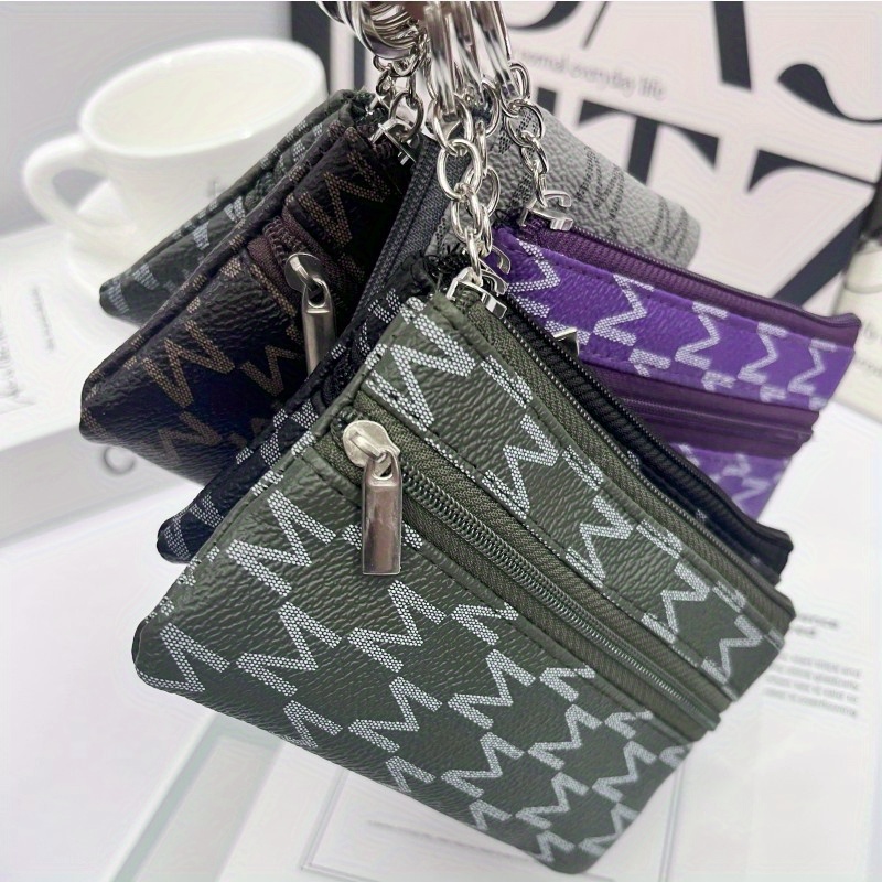 Letter Print Coin Purse, Mini Credit Card Holder, Multi Zipper