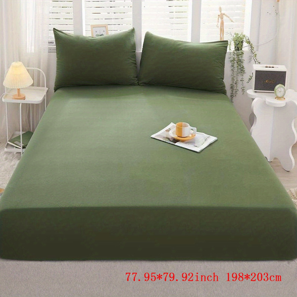 Image of 1pc Solid Color Fitted Sheet Bed Cover