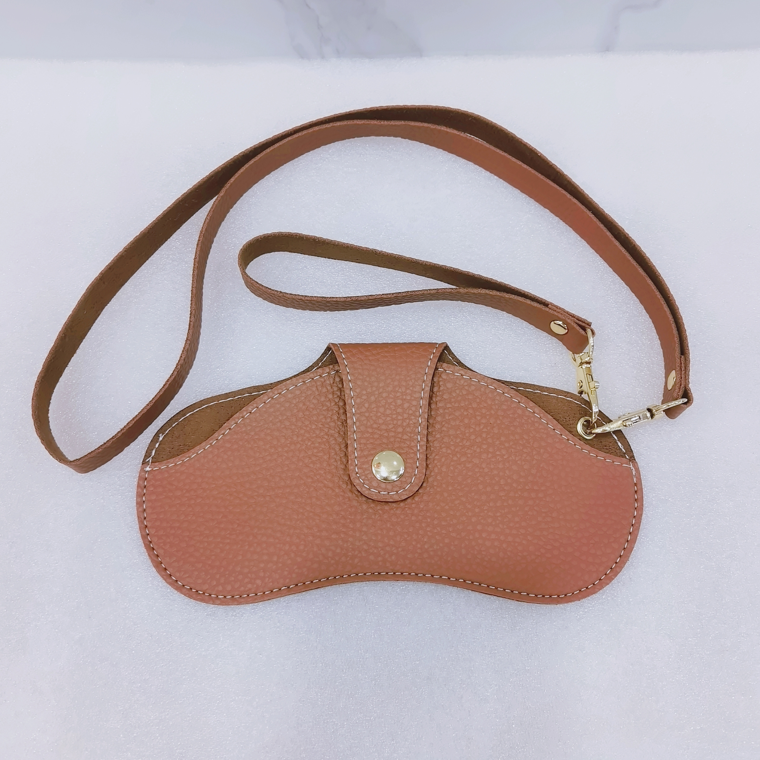 Stylish PU Leather Sunglasses Case Snap Closure