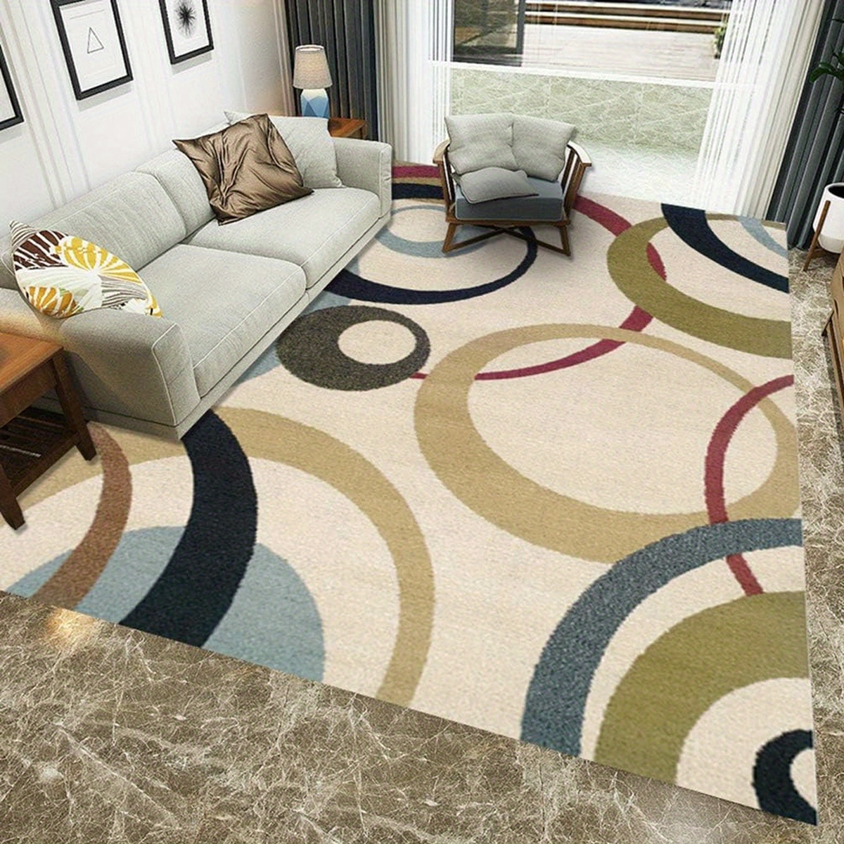 Geometric Area Rug Red Circle Pattern Soft Carpet