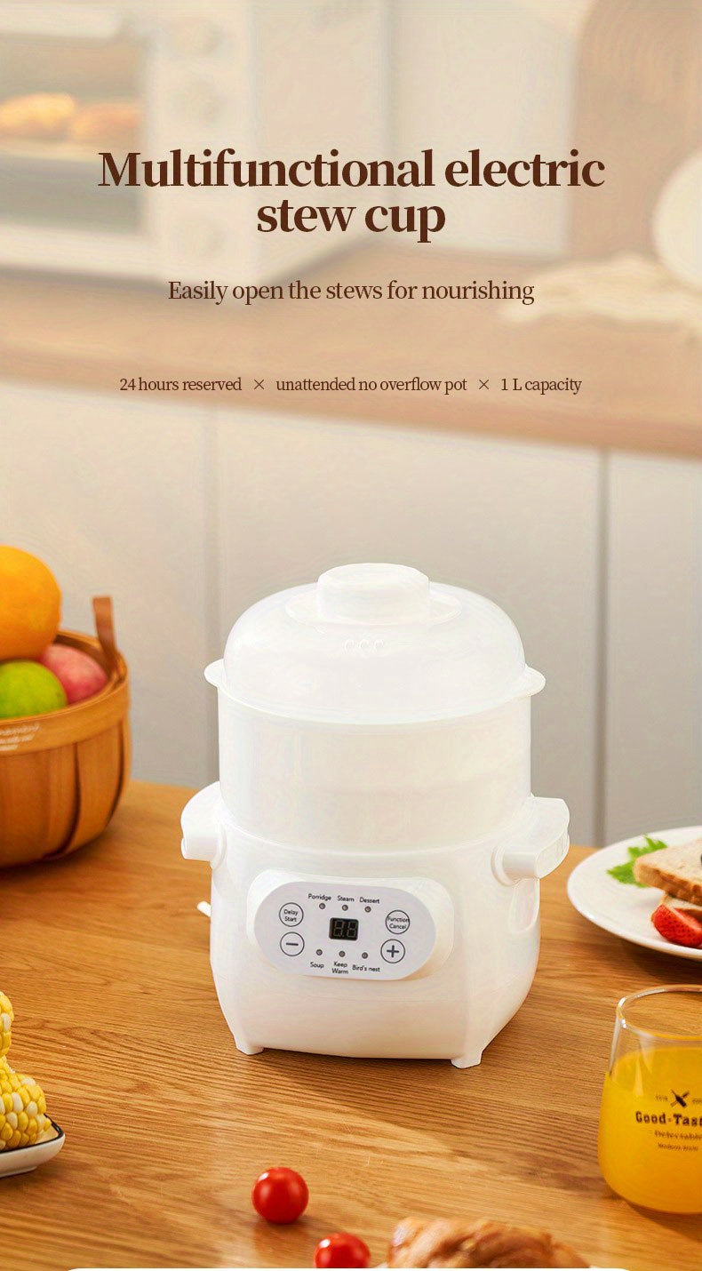 us plug 1l electric cooker household ceramic intelligent reservation porridge cooking birds nest stewing cup waterproof automatic cooking soup pot full automatic soup pot ceramic electric stewing cup details 0