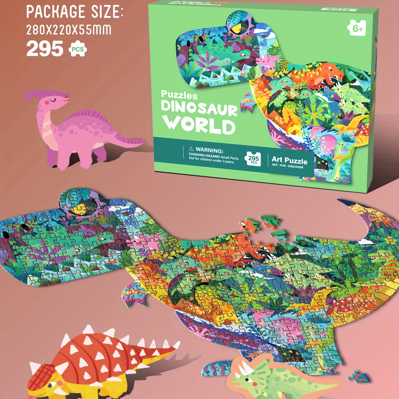 Dinosaur Shaped Puzzle Adventure For Child  280 Pieces of Prehistoric Fun  – mideerart